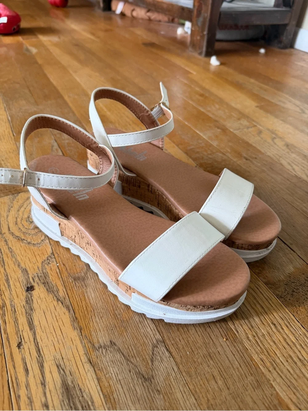 White Cork-Platform Ankle Strap Sandals
